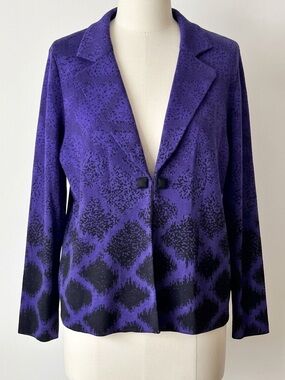 Ming Wang Purple Black Abstract Ombré Knit Cardigan Size L Chic Capsule Business